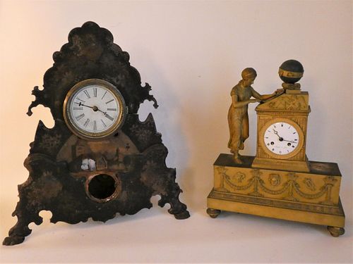 2 ANTIQUE CLOCKS: FRENCH EMPIRE &