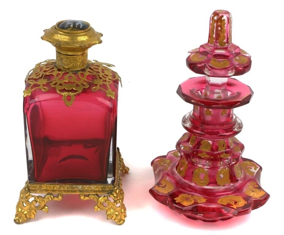 (2) ANTIQUE CRANBERRY GLASS PERFUME