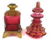 (2) ANTIQUE CRANBERRY GLASS PE
