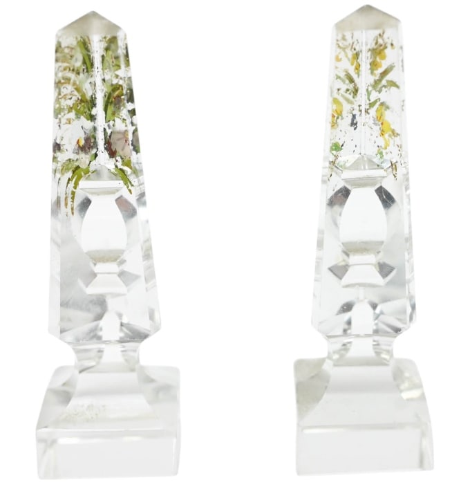 2 ANTIQUE CUT CRYSTAL PRISM HAND