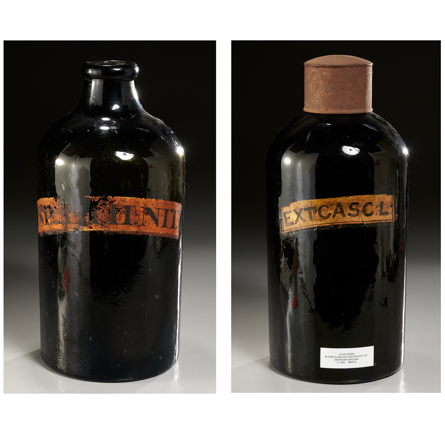 (2) ANTIQUE DARK GREEN GLASS