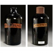 (2) ANTIQUE DARK GREEN GLASS A