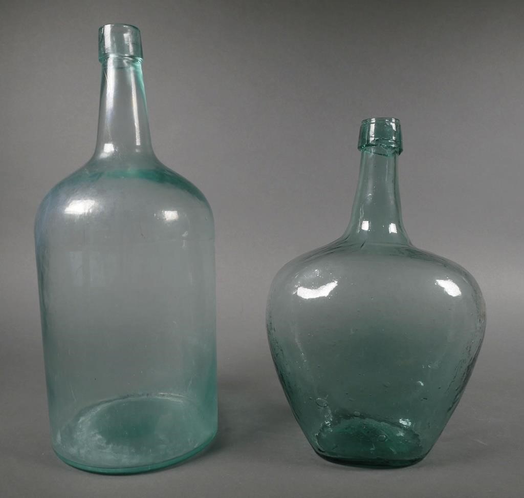 (2) ANTIQUE DEMIJOHN CARBOY GLASS