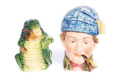 2 ANTIQUE FIGURAL POTTERY TOBACCO
