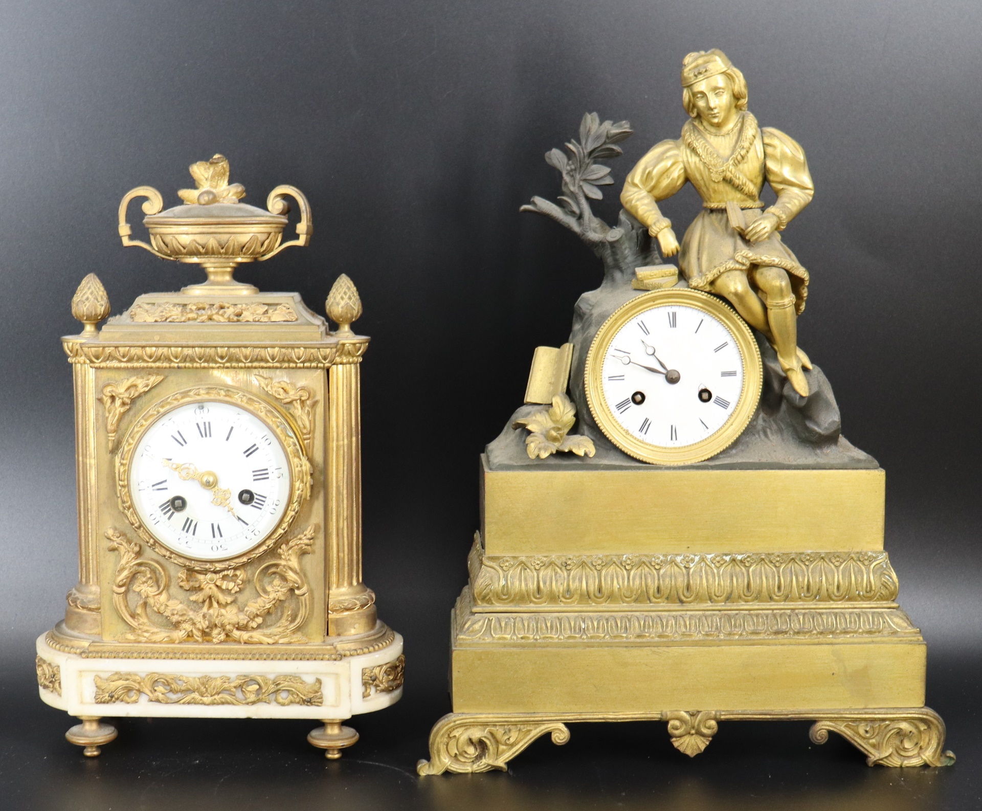 2 ANTIQUE FRENCH BRONZE CLOCKS. One