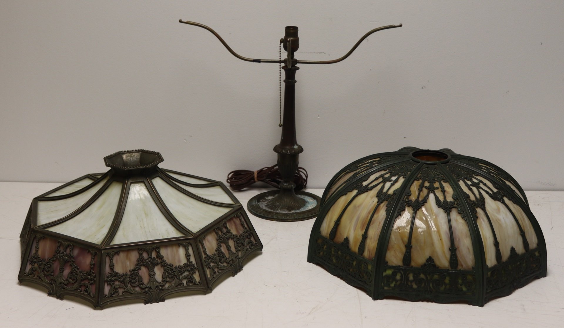 2 ANTIQUE HANDEL STYLE SLAG GLASS
