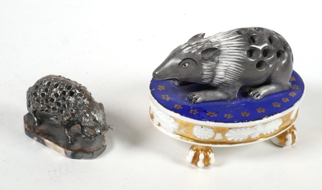 (2) ANTIQUE HEDGEHOG FIGURAL