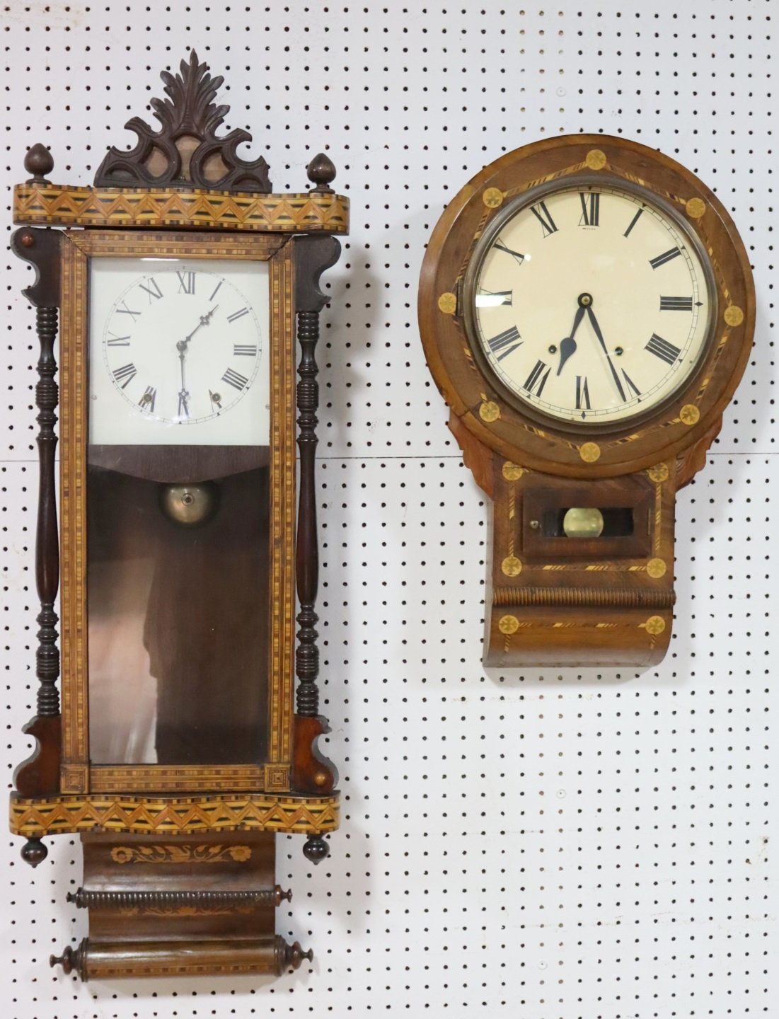 2 ANTIQUE INLAID WALL CLOCKS.