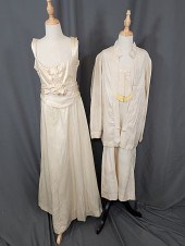 2 Antique Ivory Silk Dresses.