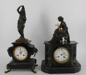 2 ANTIQUE MARBLE CLOCKS WITH F
