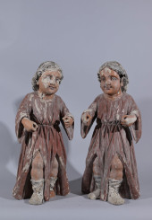 (2) ANTIQUE POLYCHROME WOOD CA