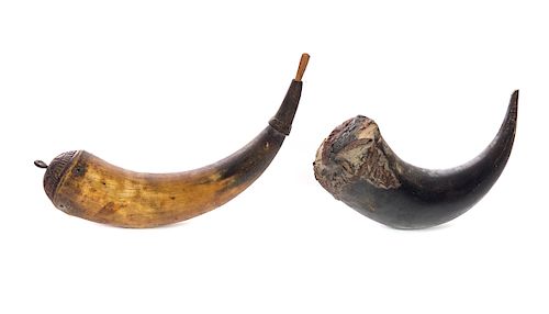 2 ANTIQUE POWDER HORNS W/