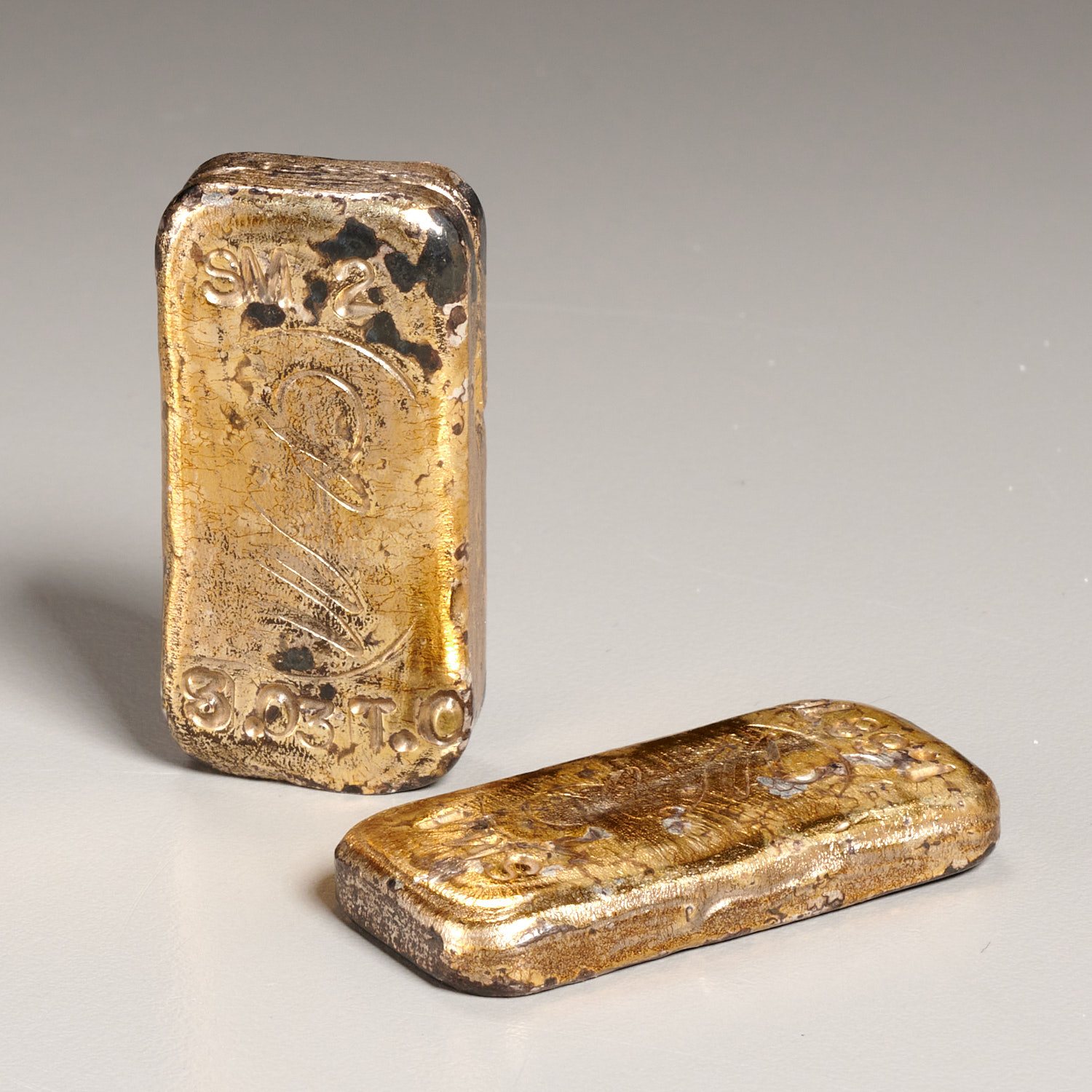 (2) ANTIQUE SILVER INGOTS STAMPED