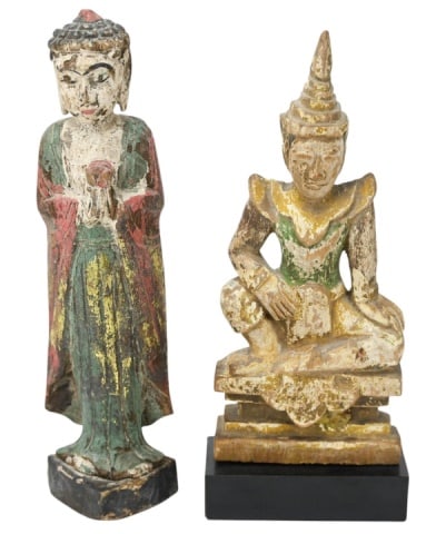 2 ANTIQUE THAI HAND CARVED &