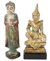 2 ANTIQUE THAI HAND CARVED & P