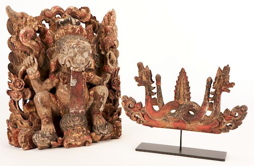 2 ANTIQUE WOOD CARVINGS, BALICarved