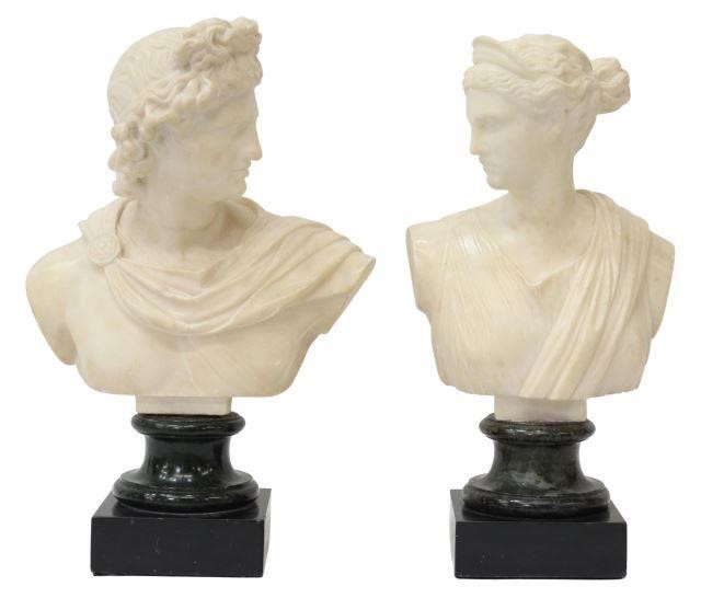 (2) APOLLO & DIANA CARVED ALABASTER