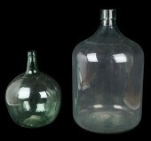 (2) Aqua green glass demijohns