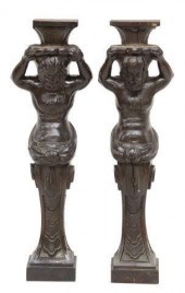 2) ARCHITECTURAL CARVED OAK AT