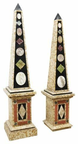 (2) ARCHITECTURAL MARBLE OBELISKS