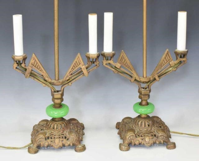 (2) ART DECO GILT IRON 2-LIGHT