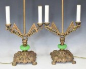 (2) ART DECO GILT IRON 2-LIGHT