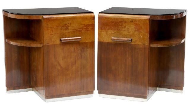(2) ART DECO GLASS-TOP BEDSIDE