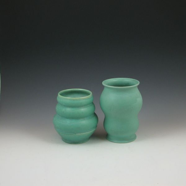 2 art deco light green vases almost