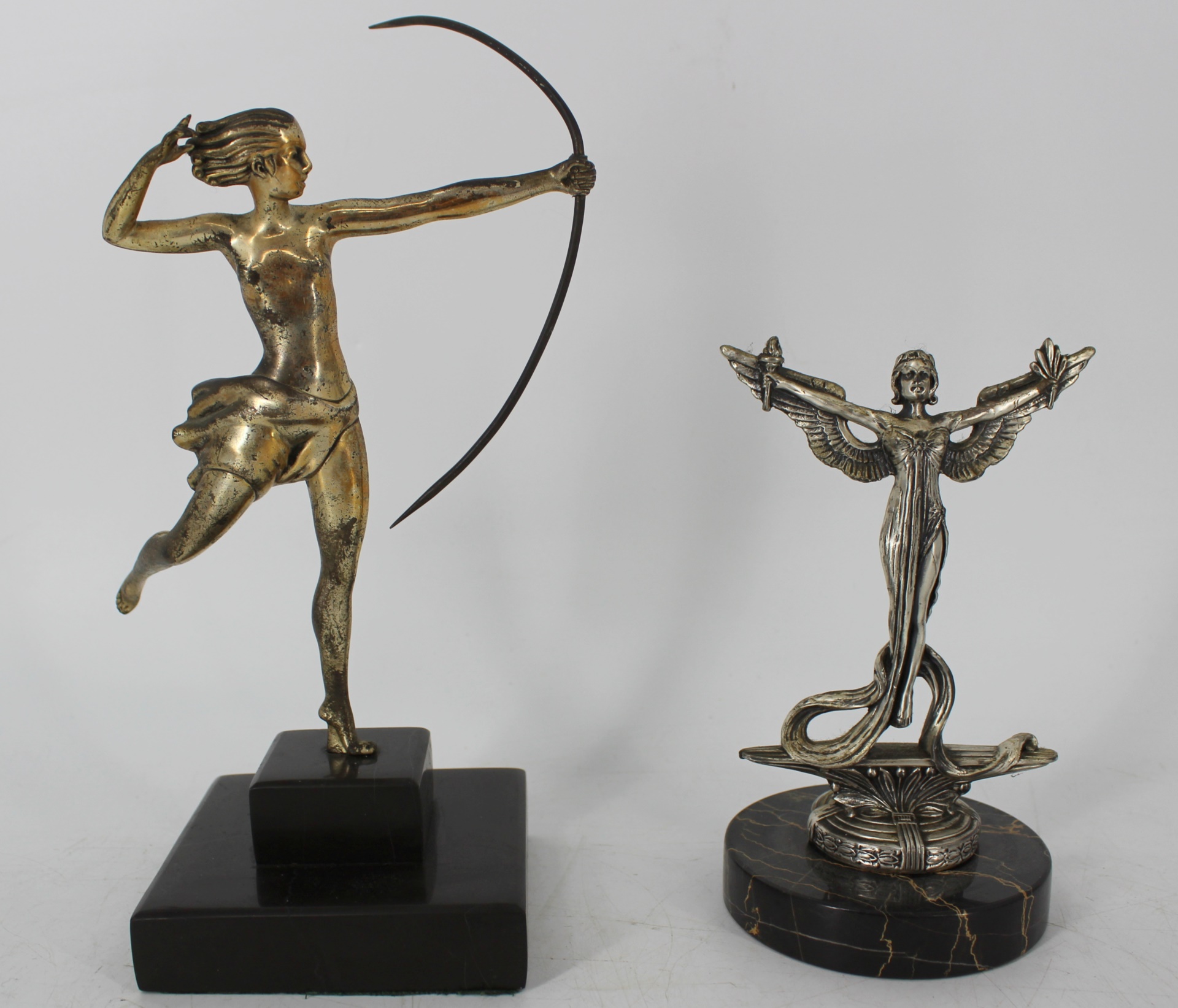 2 ART DECO SILVERED BRONZE FIGURES.