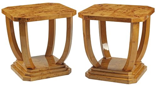 (2) ART DECO STYLE BURLWOOD
