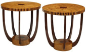 (2) ART DECO STYLE INLAID BURL
