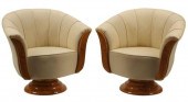 (2) ART DECO STYLE LEATHER UPH
