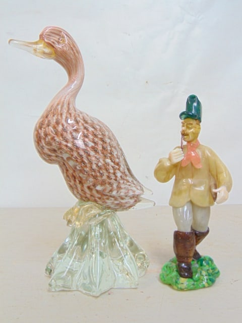 2 ART GLASS FIGURES, MURANO DUCK