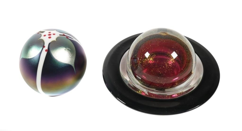 (2) ART GLASS PAPERWEIGHTS,