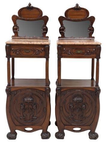 (2) ART NOUVEAU MARBLE-TOP MAHOGANY