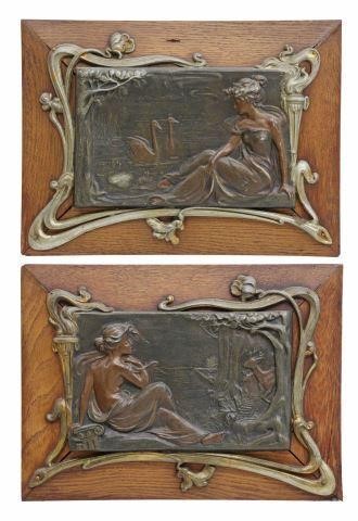 (2) ART NOUVEAU PATINATED METAL BAS