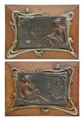 (2) ART NOUVEAU PATINATED META