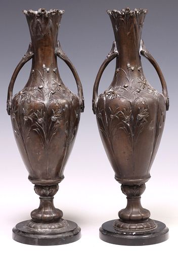 (2) ART NOUVEAU PATINATED SPELTER