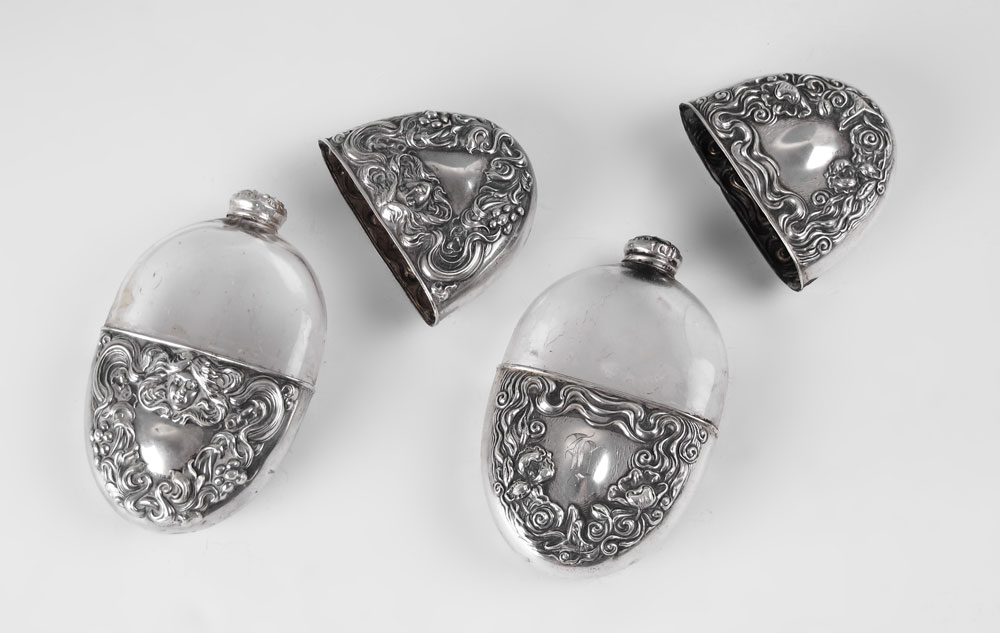 2 ART NOUVEAU STERLING FLASKS: In