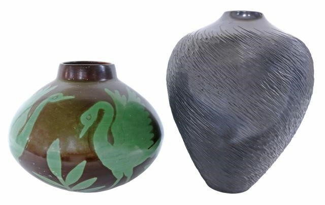 (2) ART POTTERY VASES, DAVID KEATOR