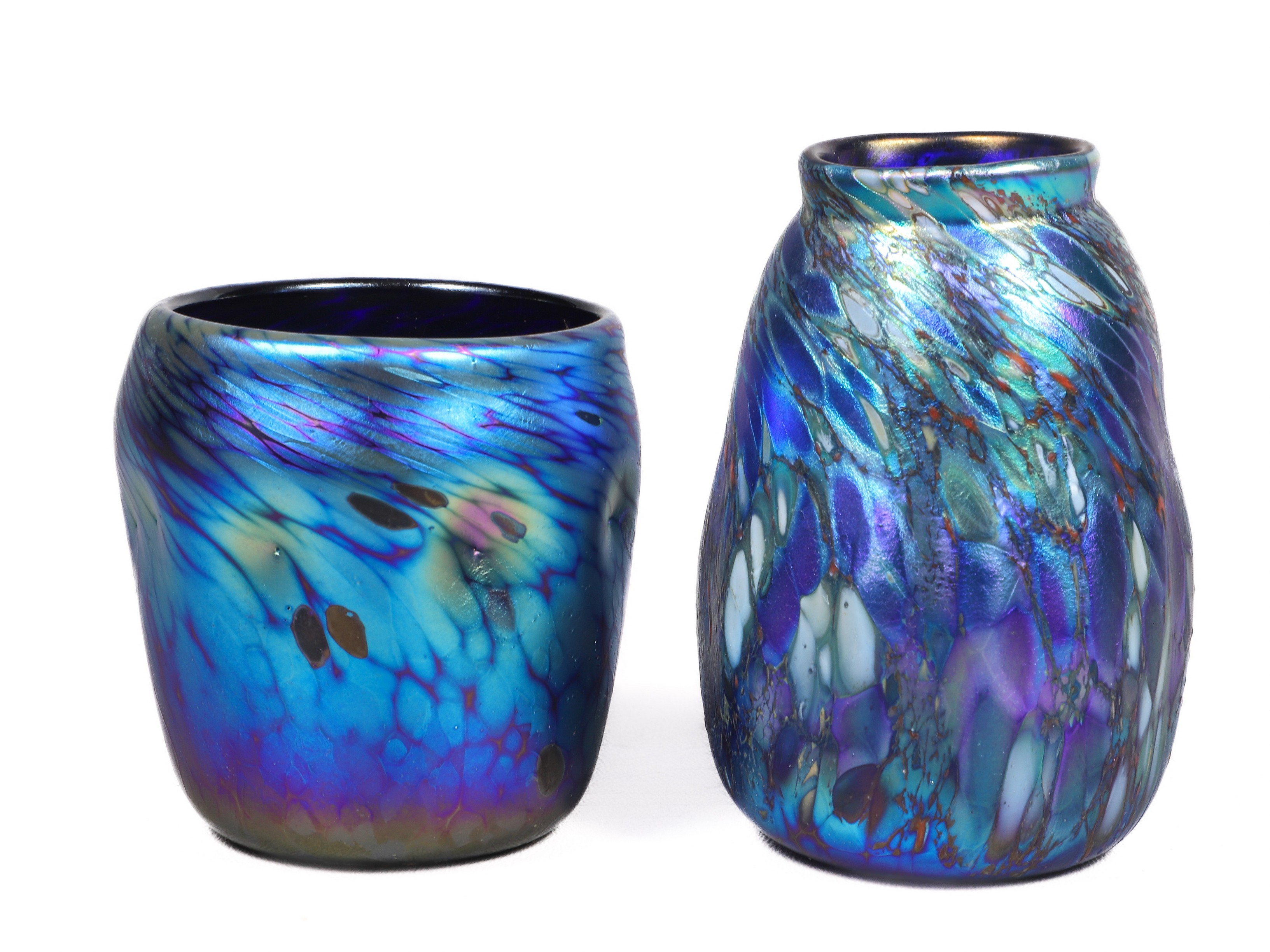 (2) Arthur Allison art glass vases,