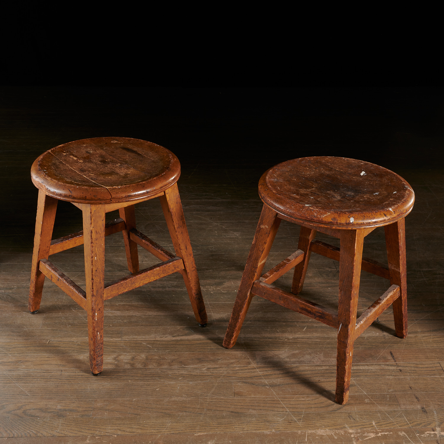 (2) ARTS & CRAFTS OAK STOOLS, INCL.