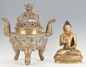 2 ASIAN BRONZE ITEMS, CENSER &