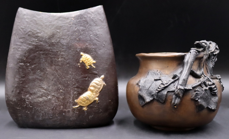 (2) ASIAN BRONZE VASES. Includes
