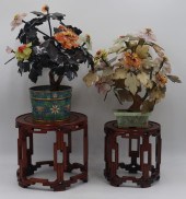 (2) ASIAN CARVED HARDSTONE FLO