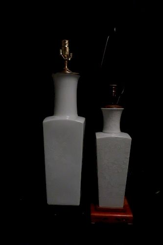 2 ASIAN FLORAL PAINTED WHITE