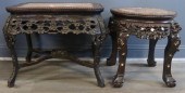 (2) ASIAN MARBLE TOP CARVED ST