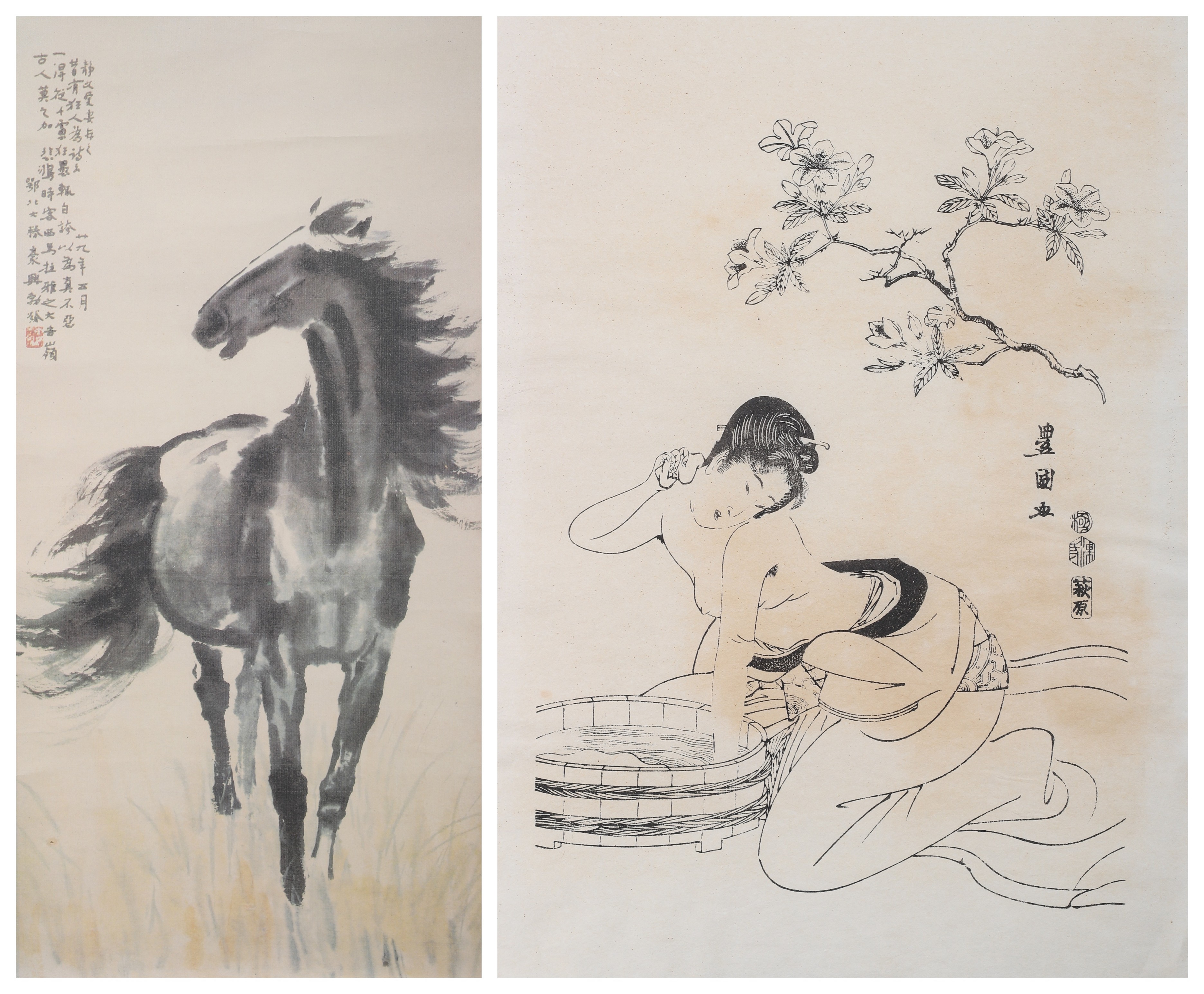 (2) Asian prints, c/o horse print