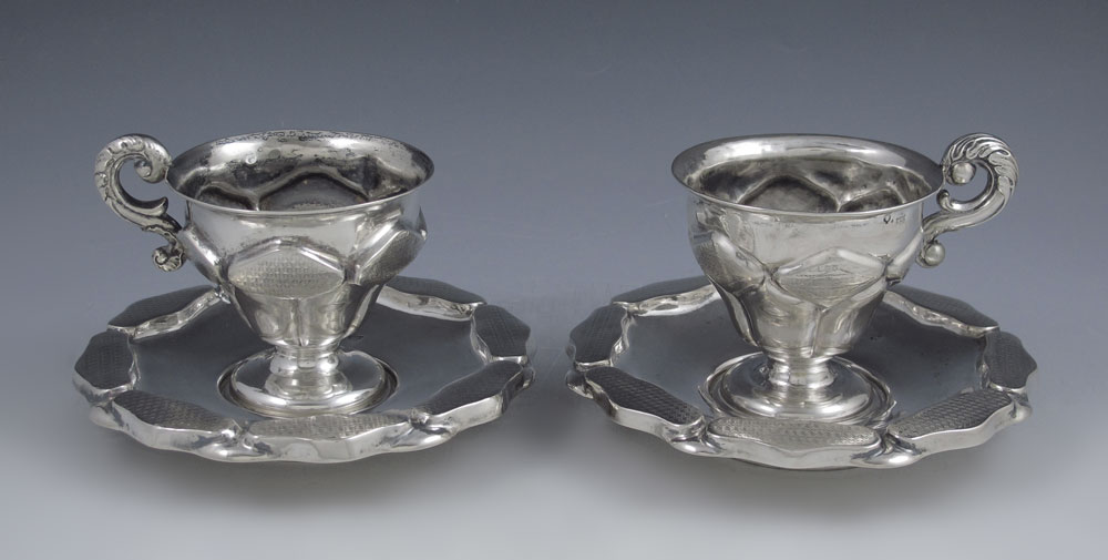 2 AUSTRIAN SILVER CUPS & SAUCERS: