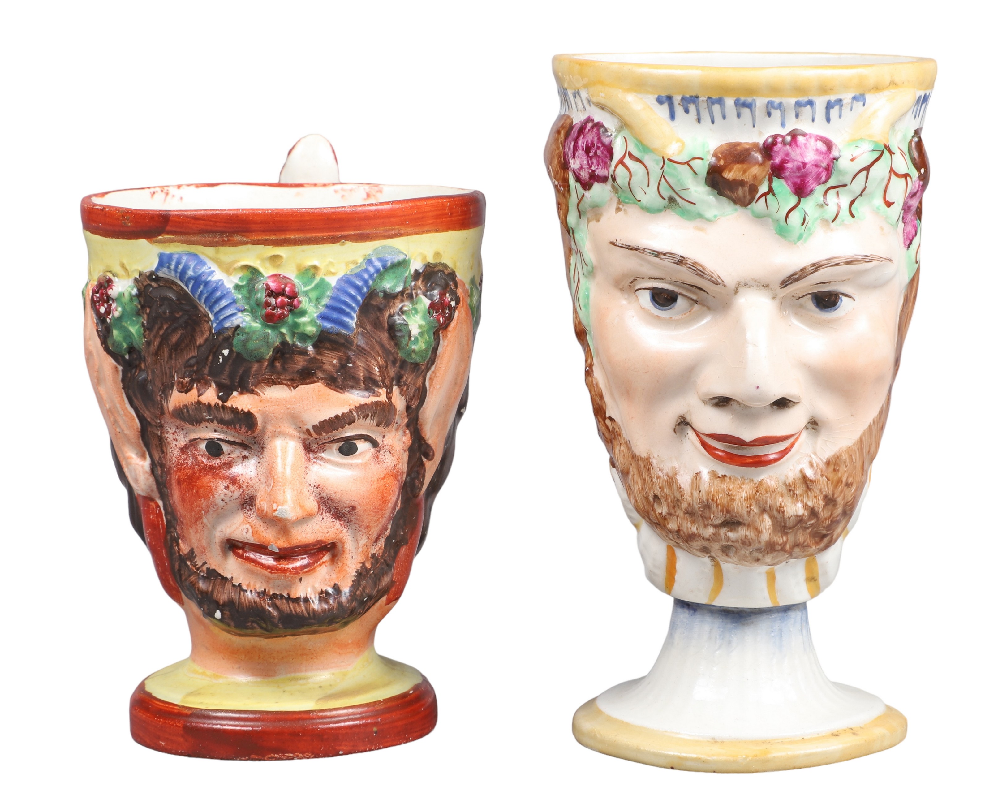 (2) Bacchus satyr footed mugs,